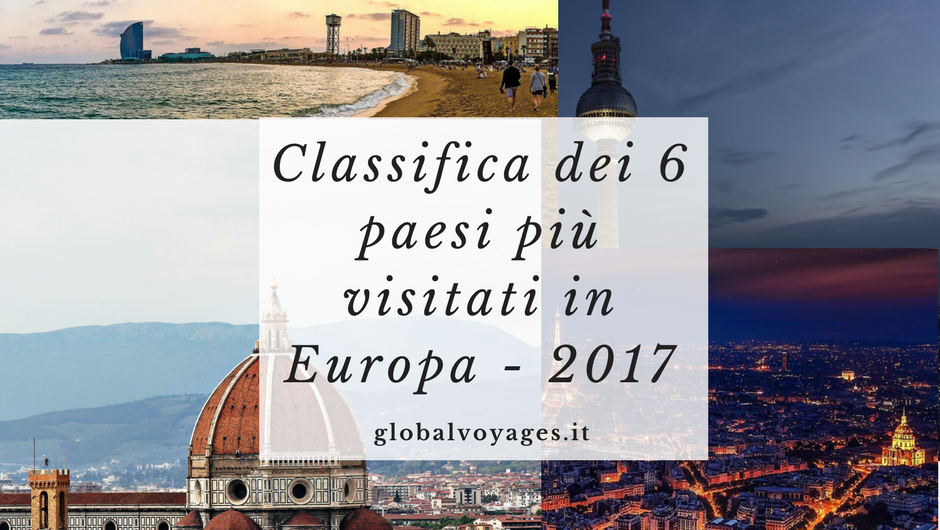 Classifica dei 6 paesi più visitati in Europa - 2017