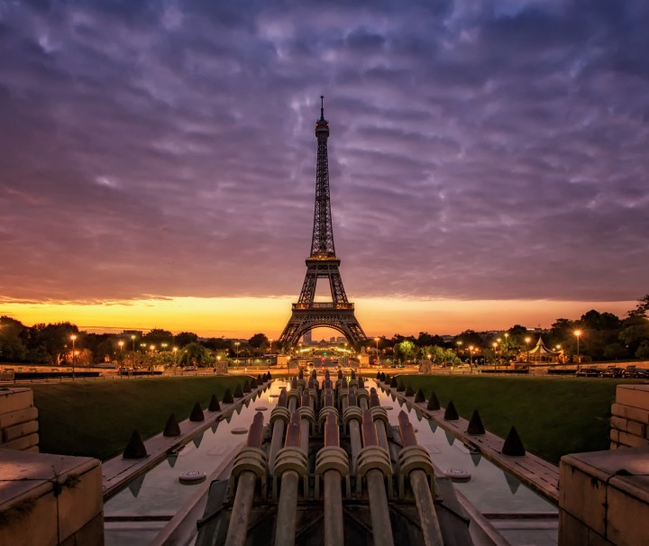France, Paris, View of Eiffel Tower at sunrise